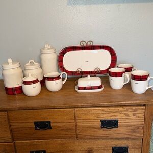 Rae Dunn Magenta Red Plaid Kitchen Collection